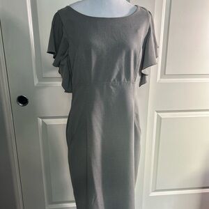 Calvin Klein Dress Gray, Petite 10, Flutter Sleeve, Pre-Owned